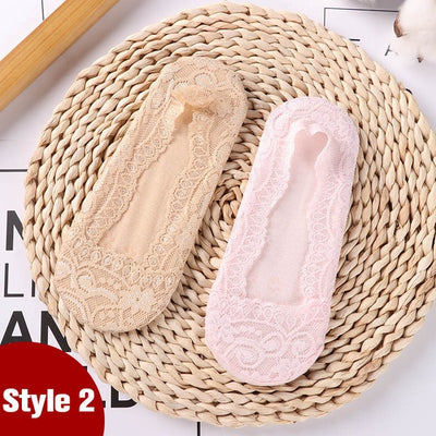 2 Pair Women Lace Slip On