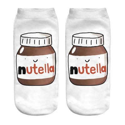 Qinye Three Women/kids funny cute 3D print white "Nutella" character socks