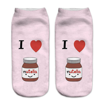 Qinye Three Women/kids funny cute 3D print white "Nutella" character socks