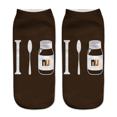 Qinye Three Women/kids funny cute 3D print white "Nutella" character socks