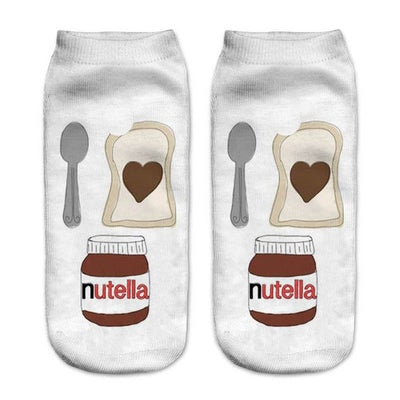 Qinye Three Women/kids funny cute 3D print white "Nutella" character socks