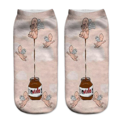 Qinye Three Women/kids funny cute 3D print white "Nutella" character socks