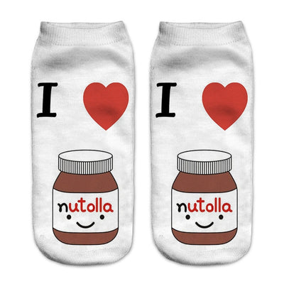 Qinye Three Women/kids funny cute 3D print white "Nutella" character socks