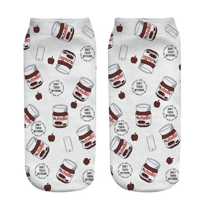 Qinye Three Women/kids funny cute 3D print white "Nutella" character socks