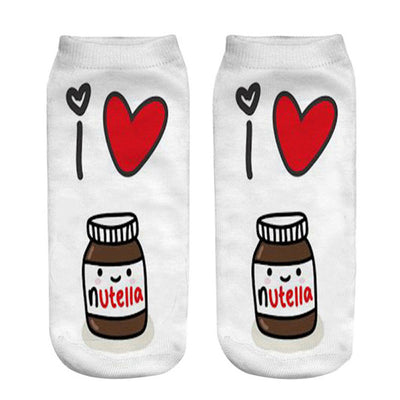 Qinye Three Women/kids funny cute 3D print white "Nutella" character socks