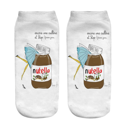 Qinye Three Women/kids funny cute 3D print white "Nutella" character socks