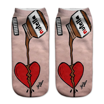 Qinye Three Women/kids funny cute 3D print white "Nutella" character socks