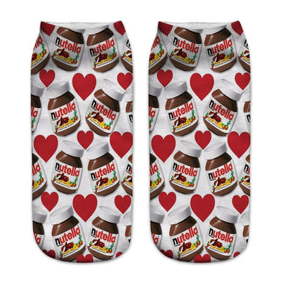 Qinye Three Women/kids funny cute 3D print white "Nutella" character socks