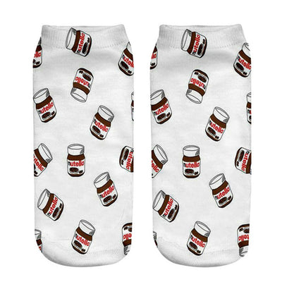 Qinye Three Women/kids funny cute 3D print white "Nutella" character socks