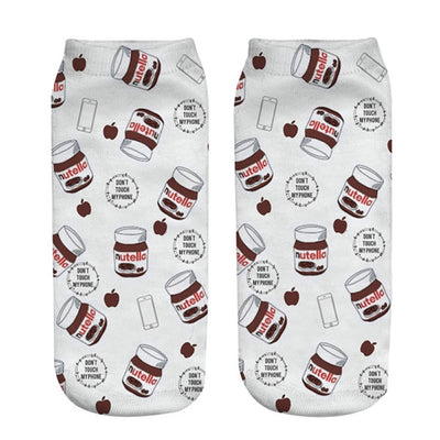 Qinye Three Women/kids funny cute 3D print white "Nutella" character socks