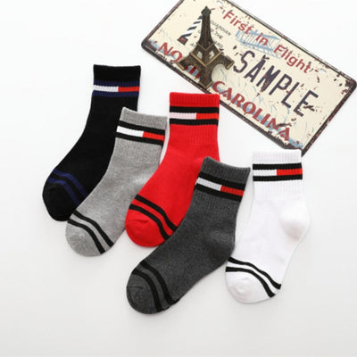 5 Pair/Lot Boys Fashion Striped Socks 3-12 Year